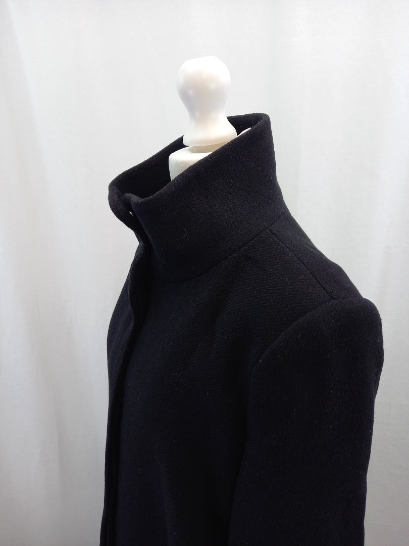 mango black wool mix coat eur m pockets front buttoning