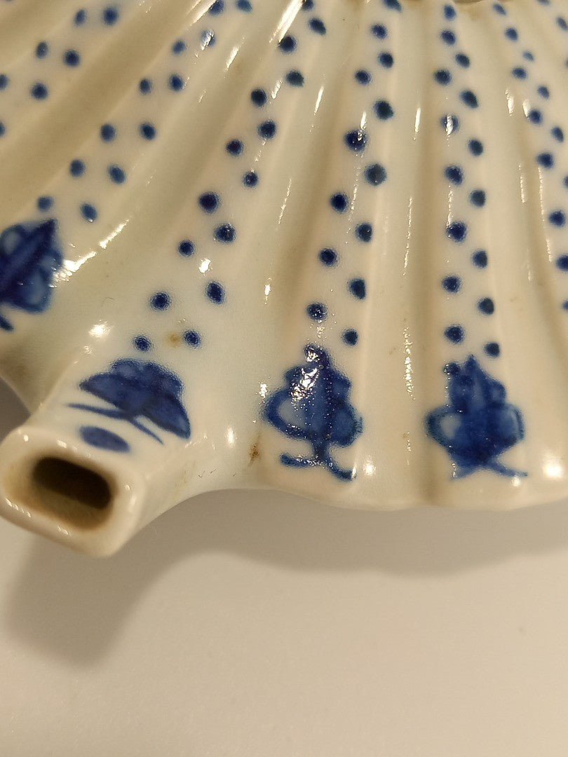 Hand Painted White & Blue Lotus Pattern Flat Ridged Miniature Porcelain Teapot