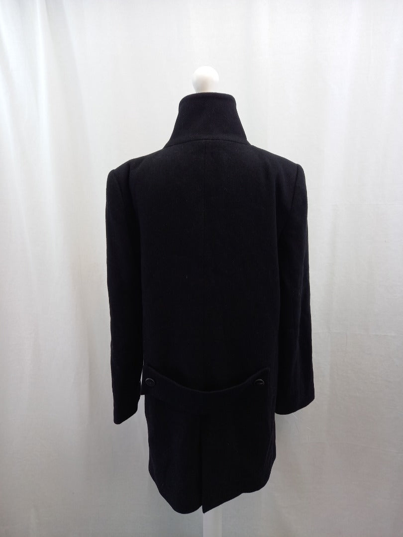 mango black wool mix coat eur m pockets front buttoning