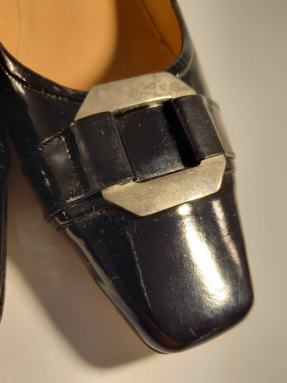 Russell & Bromley Black Patent Leather Kitten Heel Pumps with Buckle Detail UK 6