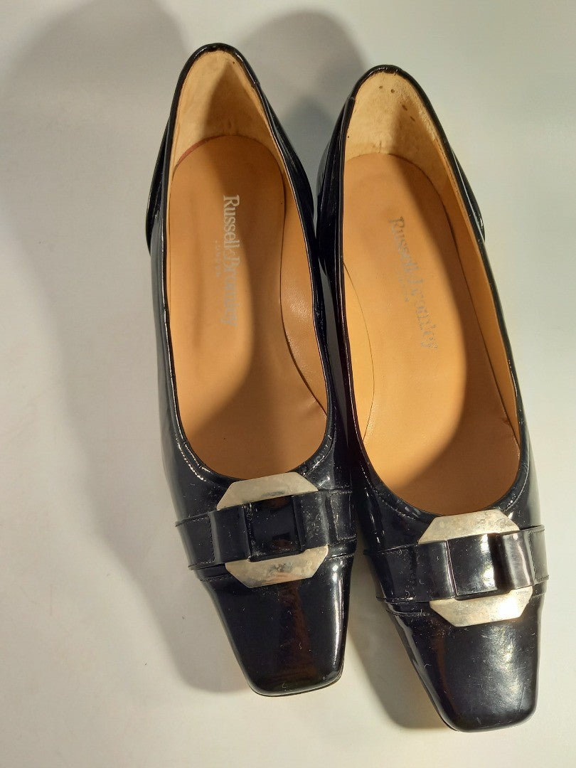 Russell & Bromley Black Patent Leather Kitten Heel Pumps with Buckle Detail UK 6