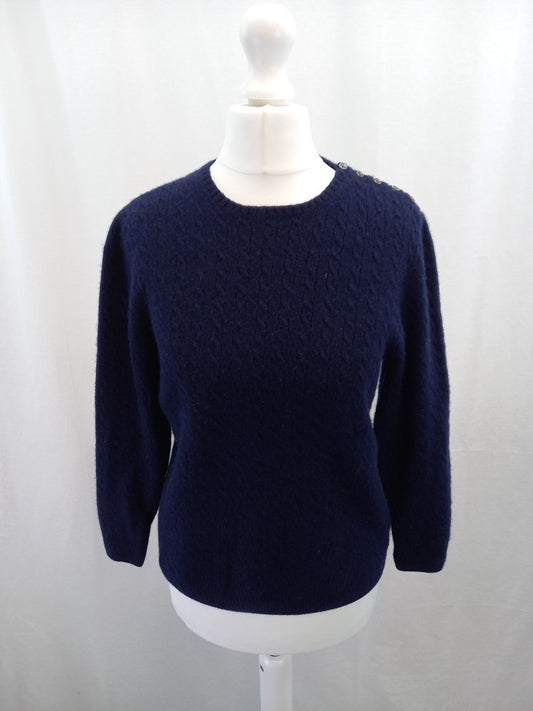 j crew cashmere navy blue jumper xl cable womens round neck with buttons