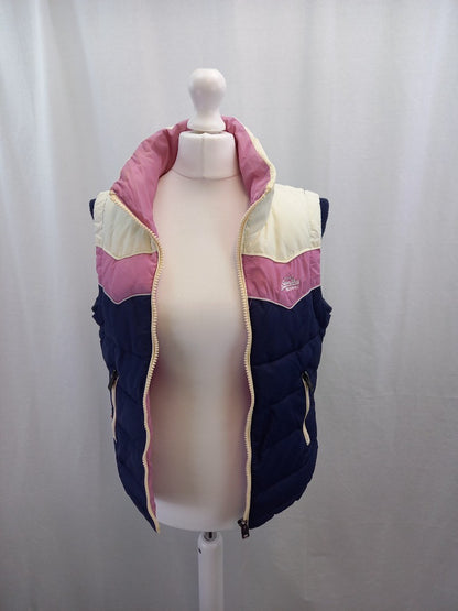 superdry waistcoat gilet navy blue pink white zip front and pockets small