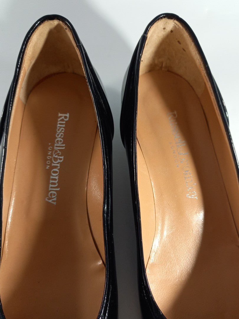 Russell & Bromley Black Patent Leather Kitten Heel Pumps with Buckle Detail UK 6