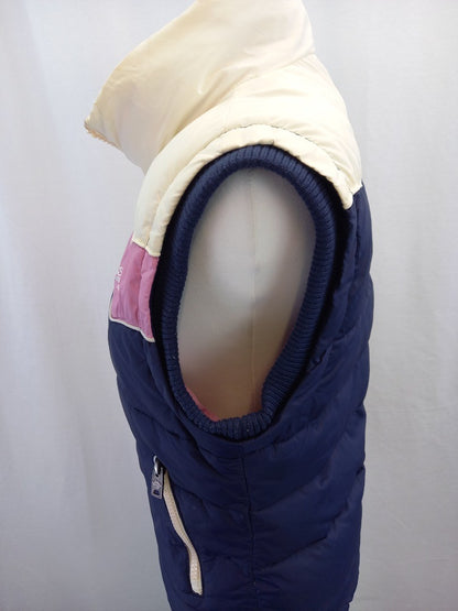 superdry waistcoat gilet navy blue pink white zip front and pockets small