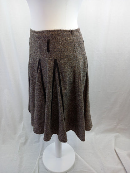 Hobbs tweed skirt size 12 brown with belt loops ribbon details