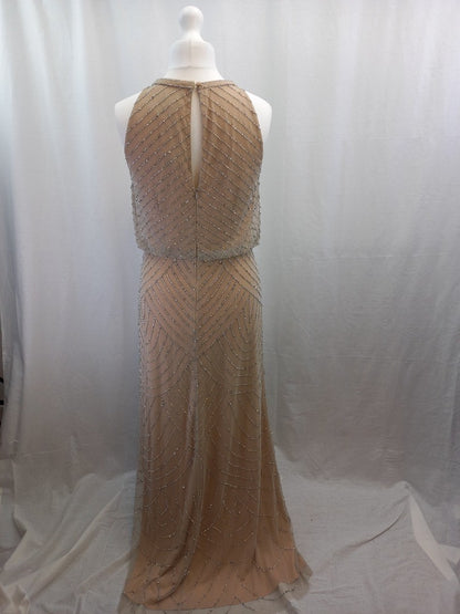 adrianna papell maxi dress 16 beaded chiffon BNWT nude colour natural prom