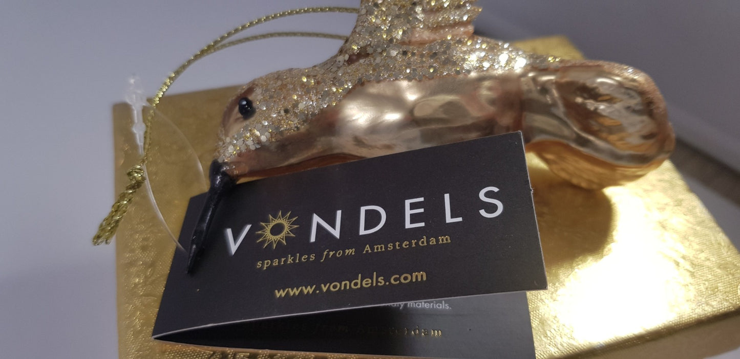 Vondels of Amsterdam Gold Sparkly Humming Bird Decoration Brand New