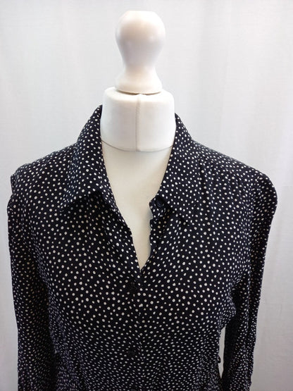 hobbs black white shirt dress size 10 dots with belt btton front with pockets