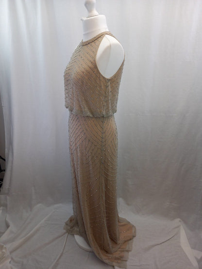 adrianna papell maxi dress 16 beaded chiffon BNWT nude colour natural prom