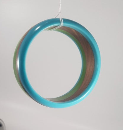 Resin & Wood Bangle Green Blue Brown One Size Excellent Condition