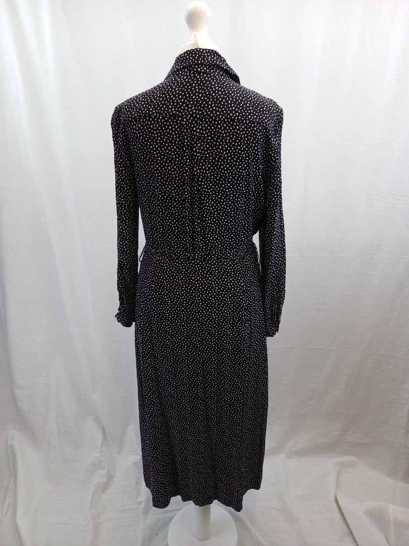 hobbs black white shirt dress size 10 dots with belt btton front with pockets