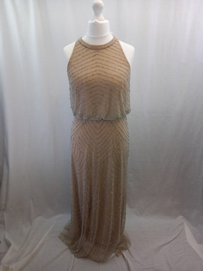 adrianna papell maxi dress 16 beaded chiffon BNWT nude colour natural prom