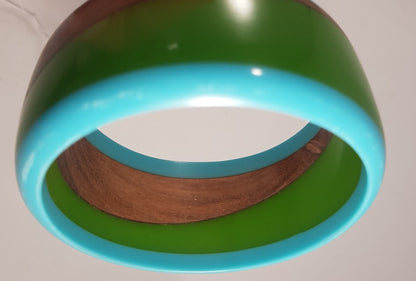 Resin & Wood Bangle Green Blue Brown One Size Excellent Condition