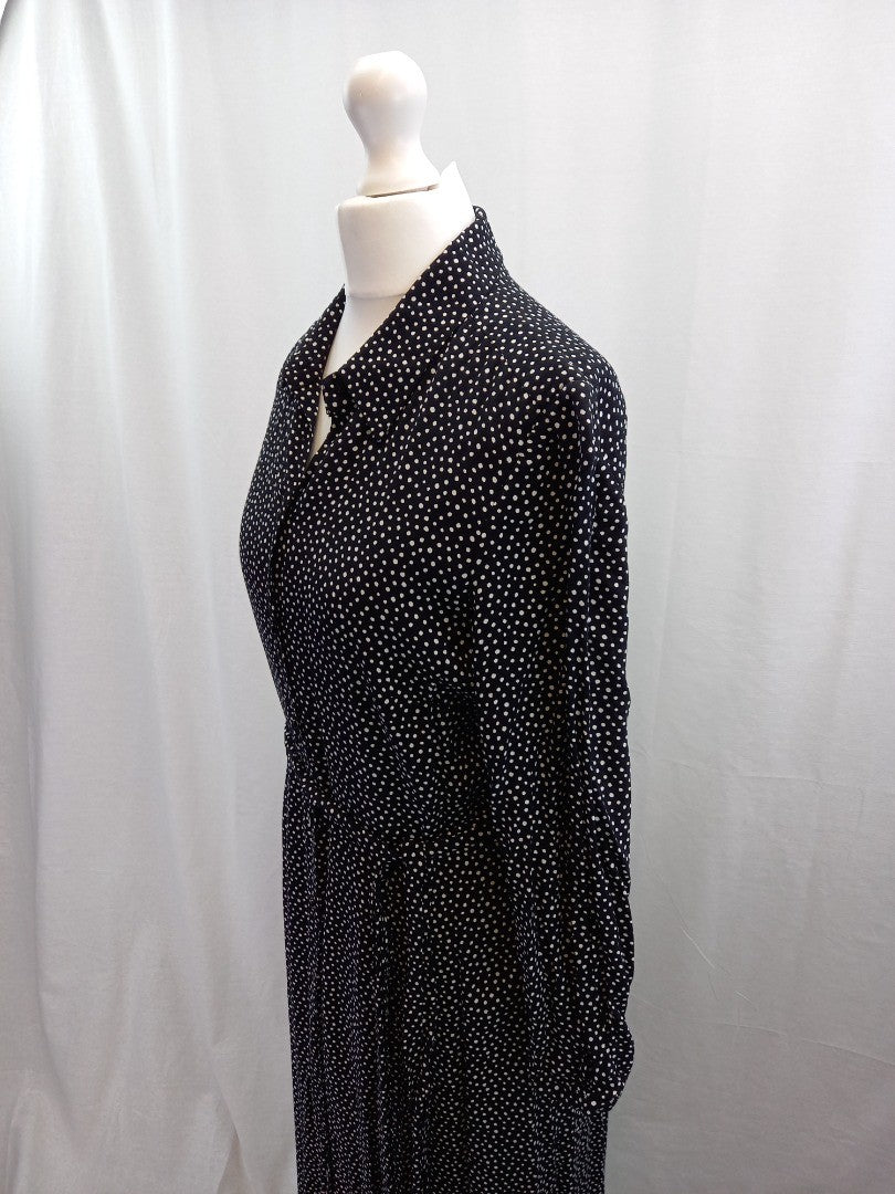 hobbs black white shirt dress size 10 dots with belt btton front with pockets