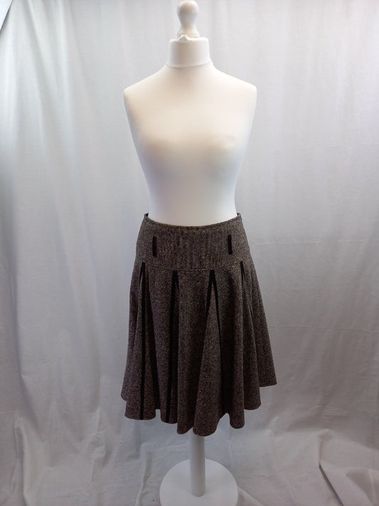 Hobbs tweed skirt size 12 brown with belt loops ribbon details