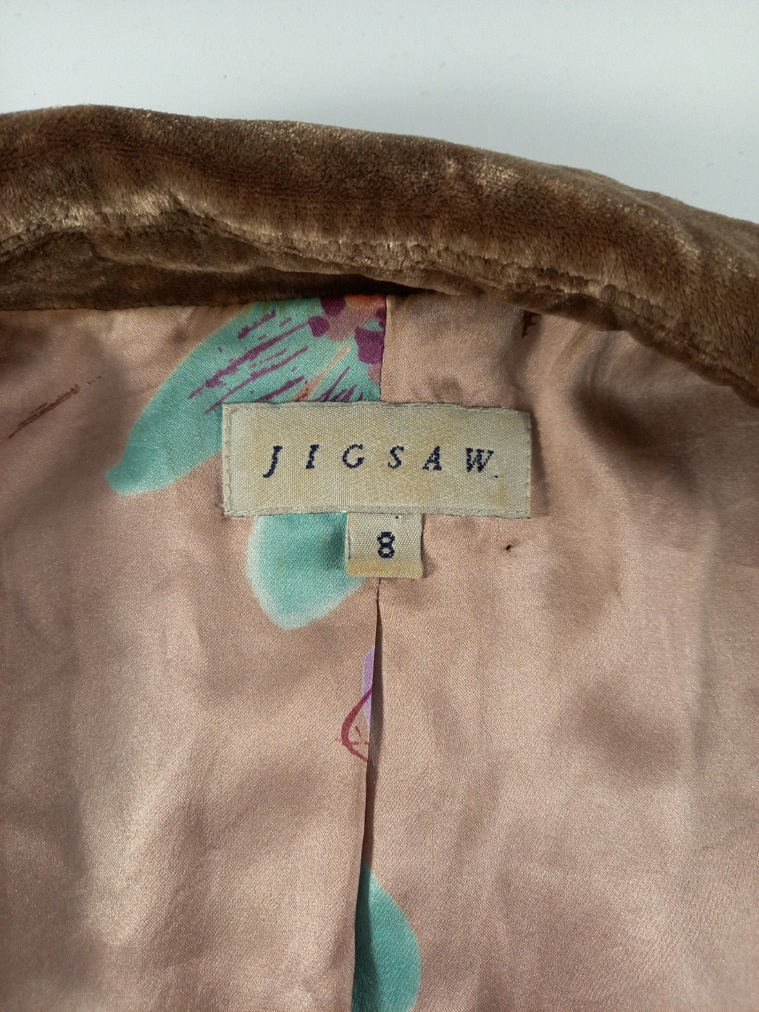 jigsaw velvet mocha brown jacket size 8 with defect