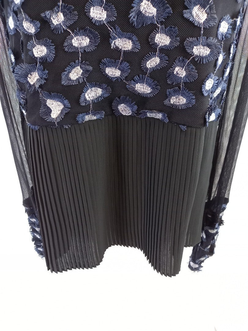 Patrizia Pepe navy blue silver top blouse pleats and mesh italian0 uk8