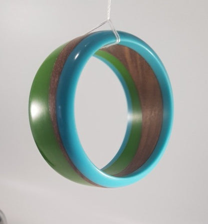 Resin & Wood Bangle Green Blue Brown One Size Excellent Condition