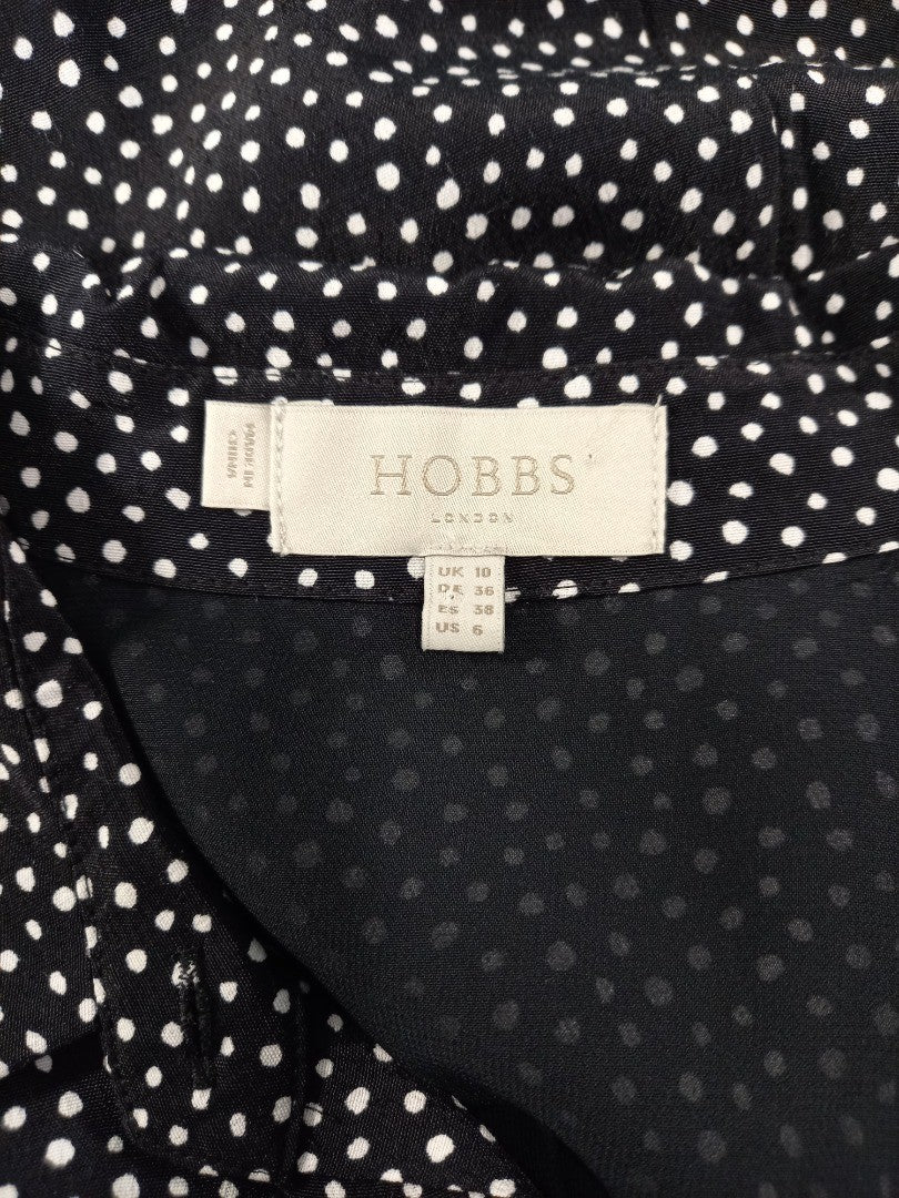 hobbs black white shirt dress size 10 dots with belt btton front with pockets