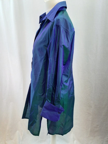 Beatrice Von Tresckow Shot Silk Blue / Green Iridescent Statement Shirt -Size 18