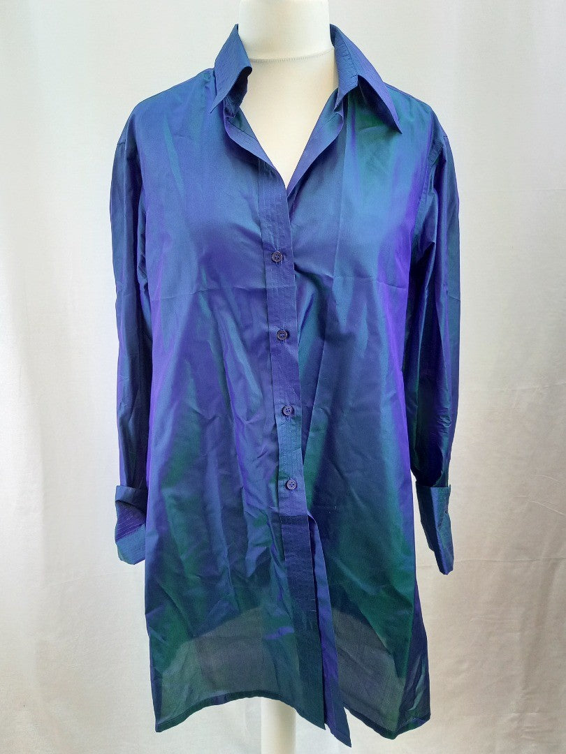 Beatrice Von Tresckow Shot Silk Blue / Green Iridescent Statement Shirt -Size 18