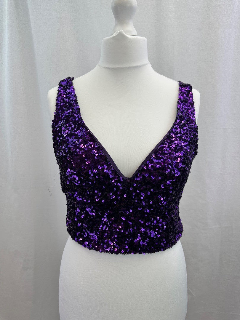 Coast Purple Sequin V Neck Bustier Size 14 BNWT