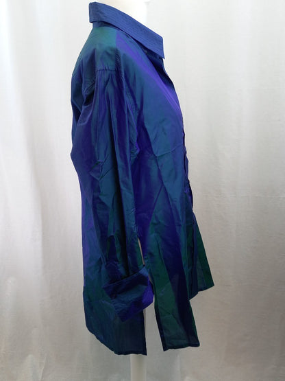 Beatrice Von Tresckow Shot Silk Blue / Green Iridescent Statement Shirt -Size 18