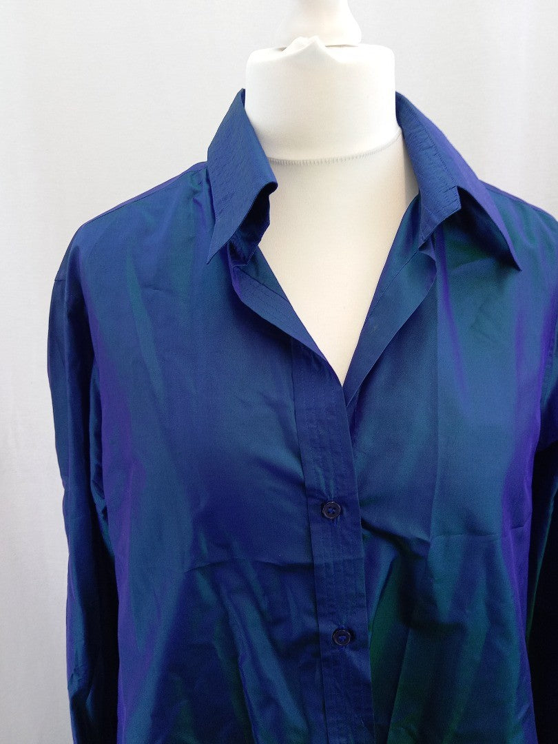 Beatrice Von Tresckow Shot Silk Blue / Green Iridescent Statement Shirt -Size 18