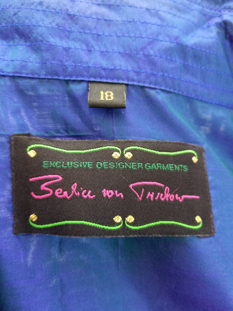 Beatrice Von Tresckow Shot Silk Blue / Green Iridescent Statement Shirt -Size 18