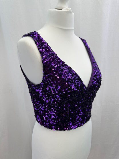 Coast Purple Sequin V Neck Bustier Size 14 BNWT