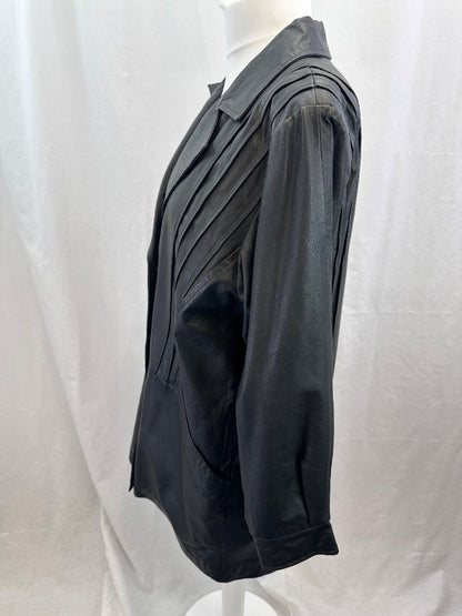 Modern Classics Black Leather Mid Length Jacket Coat Size 16 VGC