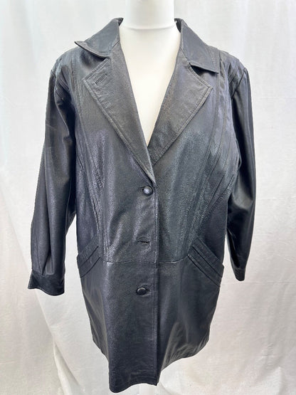 Modern Classics Black Leather Mid Length Jacket Coat Size 16 VGC