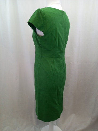 LK Bennett Green Woven Pleated Midi Fitted Pencil Dress - Size UK 14