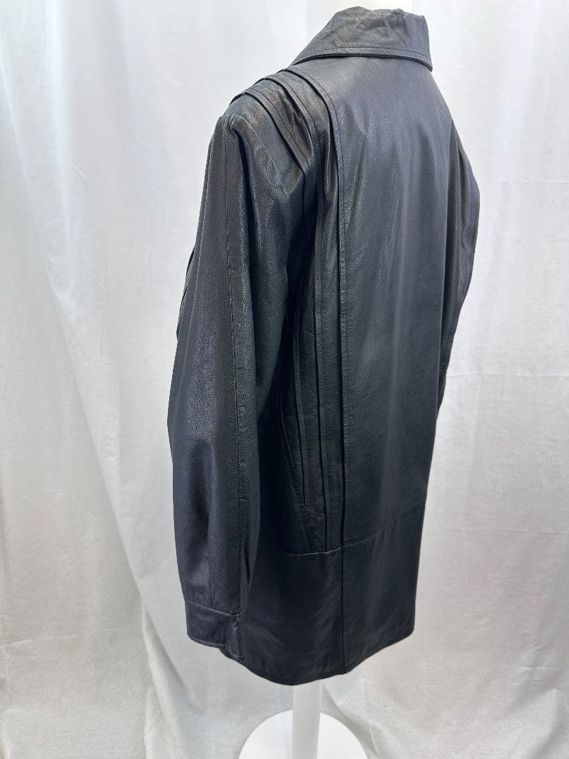 Modern Classics Black Leather Mid Length Jacket Coat Size 16 VGC