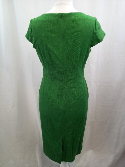 LK Bennett Green Woven Pleated Midi Fitted Pencil Dress - Size UK 14