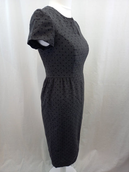 Boden Grey Polka Dot Woolen V Neck Midi Pencil Dress - Size 12L