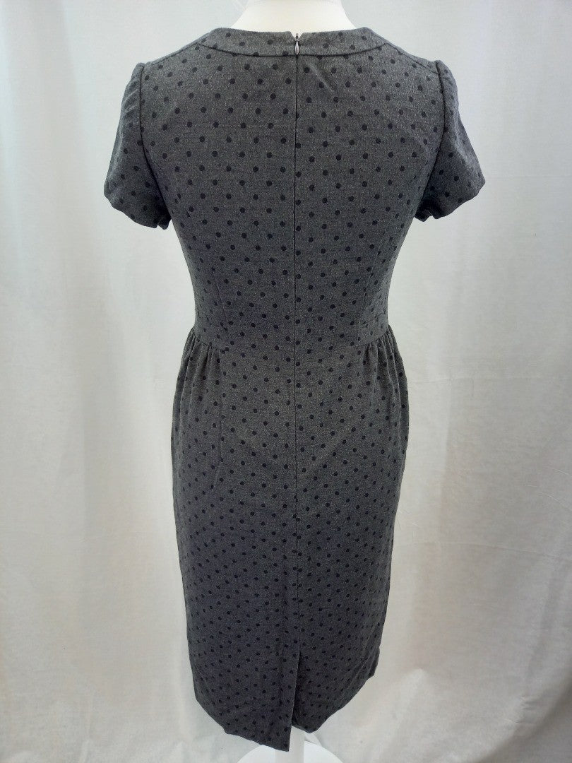 Boden Grey Polka Dot Woolen V Neck Midi Pencil Dress - Size 12L