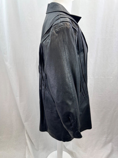 Modern Classics Black Leather Mid Length Jacket Coat Size 16 VGC