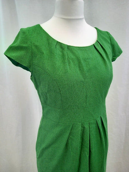 LK Bennett Green Woven Pleated Midi Fitted Pencil Dress - Size UK 14