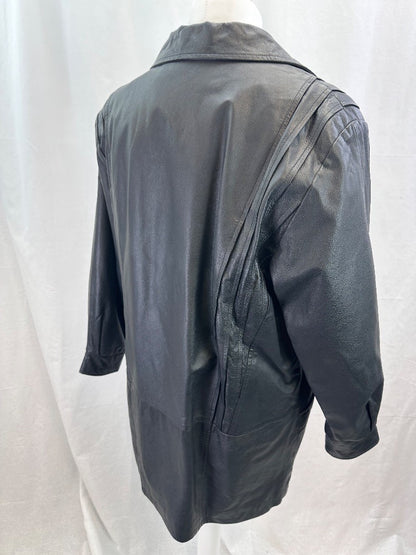 Modern Classics Black Leather Mid Length Jacket Coat Size 16 VGC