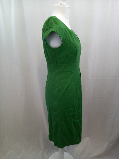 LK Bennett Green Woven Pleated Midi Fitted Pencil Dress - Size UK 14