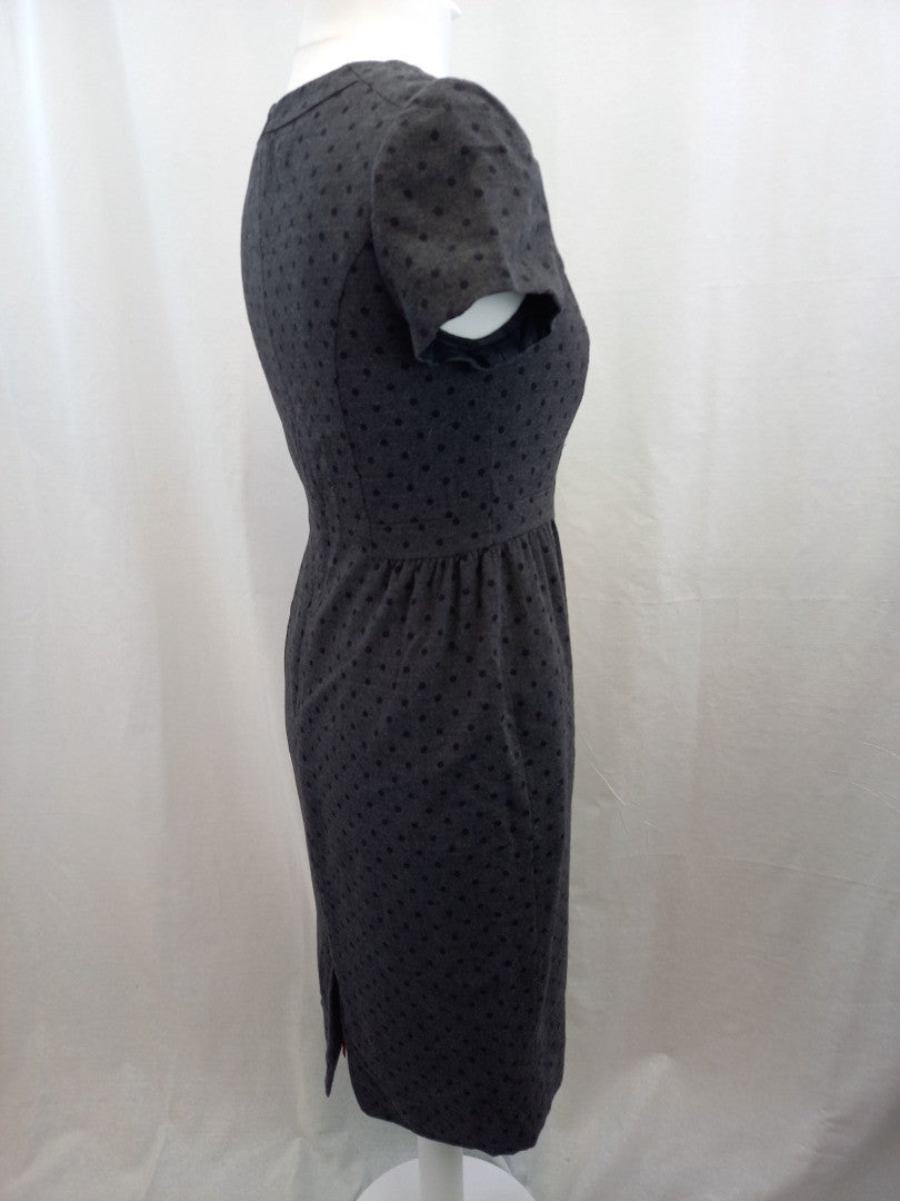 Boden Grey Polka Dot Woolen V Neck Midi Pencil Dress - Size 12L