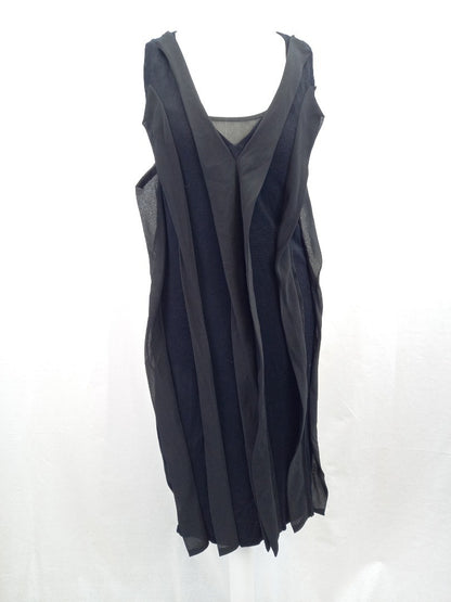 Vivienne Tam Black Striped Unique Designer V Neck Sleeveless Dress - Size S