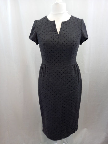 Boden Grey Polka Dot Woolen V Neck Midi Pencil Dress - Size 12L