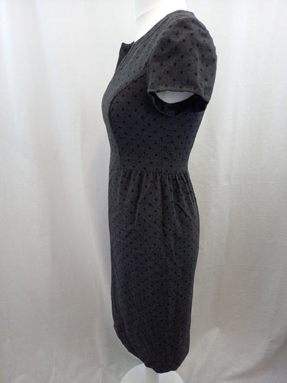 Boden Grey Polka Dot Woolen V Neck Midi Pencil Dress - Size 12L