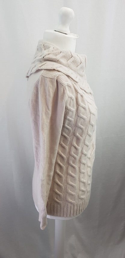 Marchbrae Ivory Knit 100% Lambswool Cowl Neck Jumper Size L Excellent Condition