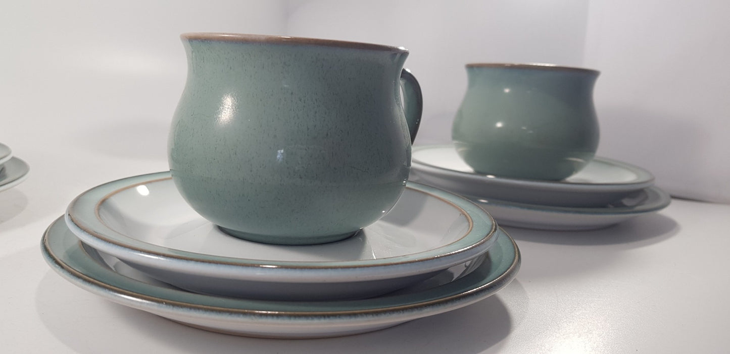 Denby Manor Green Tea Set - Cup Saucers Jug  Sugar Bowl Excellent Condition