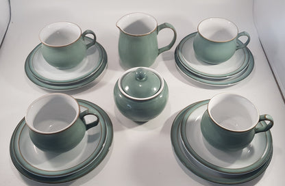 Denby Manor Green Tea Set - Cup Saucers Jug  Sugar Bowl Excellent Condition