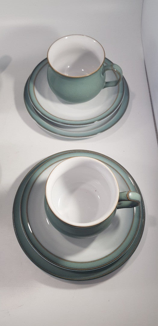 Denby Manor Green Tea Set - Cup Saucers Jug  Sugar Bowl Excellent Condition